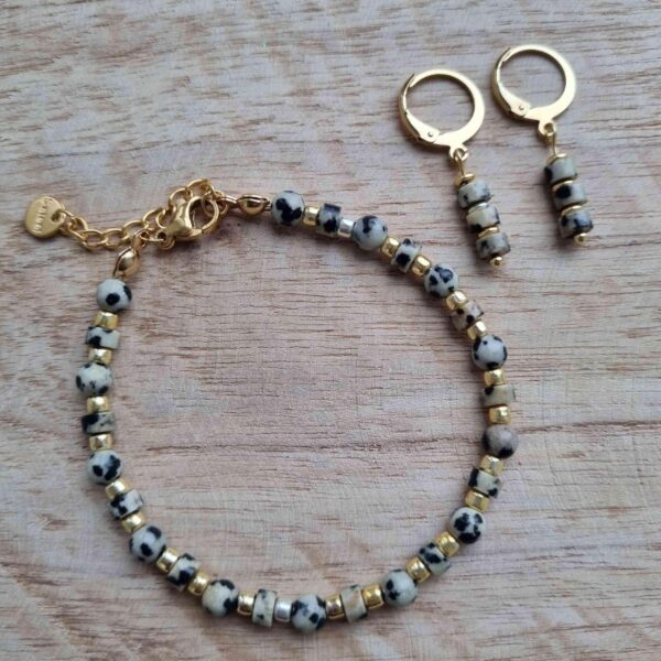 dalmatier jaspis armband en oorbellen